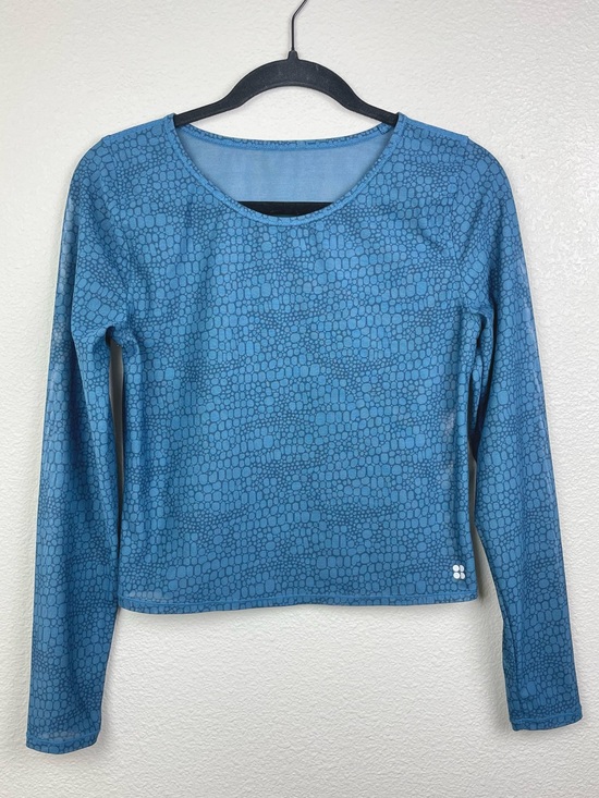Sweaty Betty Tops - Sweaty Betty Women's Medium Momentum Workout Long Sleeve Top Beetle Blue Croc